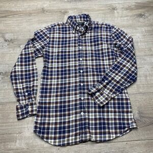 Spier & Mackay Shirt Slim Fit Men 34 Blue Brown Plaid Cotton Button Down Long